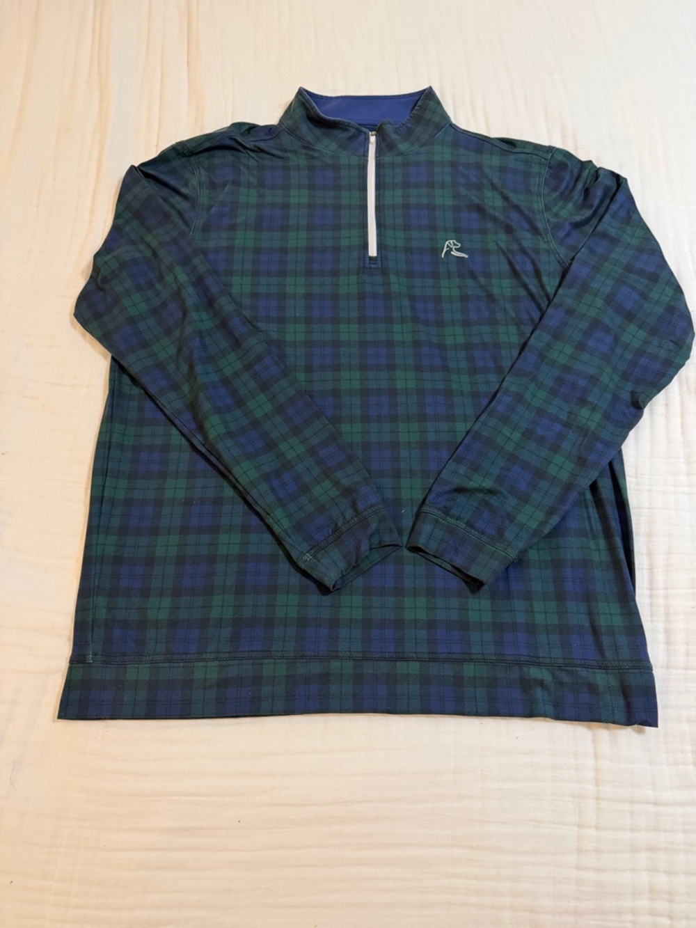 Rhoback Green & Navy Plaid Quarter-Zip Pullover (Q zip)